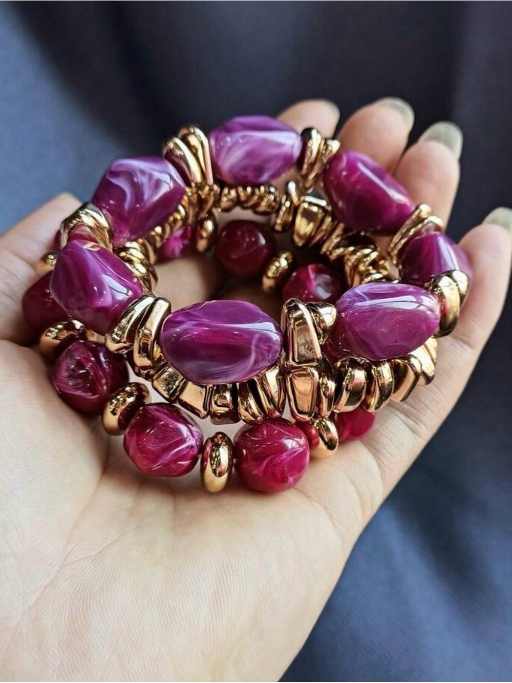 3pcs vintage boho Gold-Tone Bracelet-thick multi layer brown acrylic beaded